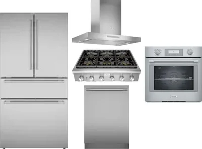 5 Piece Package Includes Refrigerator, Cooktop, Wall Oven, Hood And Dishwasher