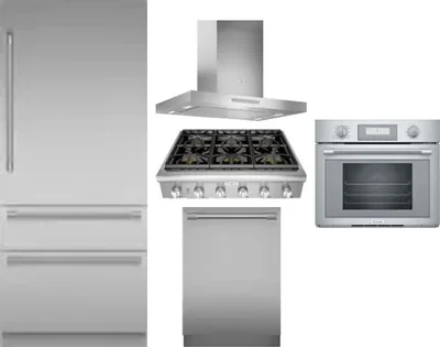 5 Piece Package Includes Refrigerator, Cooktop, Wall Oven, Hood And Dishwasher
