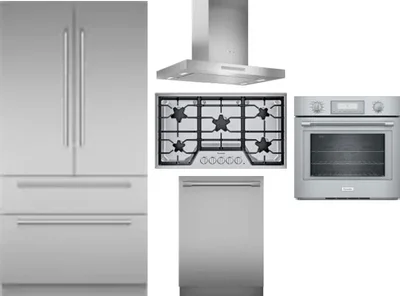 5 Piece Package Includes Refrigerator, Cooktop, Wall Oven, Hood And Dishwasher