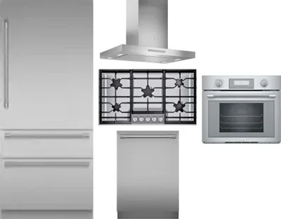 5 Piece Package Includes Refrigerator, Cooktop, Wall Oven, Hood And Dishwasher