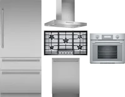 5 Piece Package Includes Refrigerator, Cooktop, Wall Oven, Hood And Dishwasher