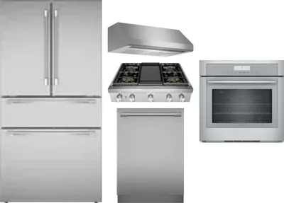 5 Piece Package Includes Refrigerator, Cooktop, Wall Oven, Hood And Dishwasher