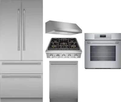 5 Piece Package Includes Refrigerator, Cooktop, Wall Oven, Hood And Dishwasher
