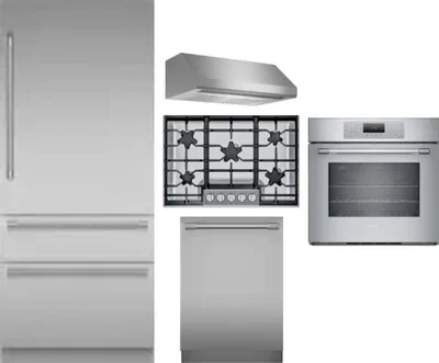5 Piece Package Includes Refrigerator, Cooktop, Wall Oven, Hood And Dishwasher