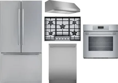5 Piece Package Includes Refrigerator, Cooktop, Wall Oven, Hood And Dishwasher
