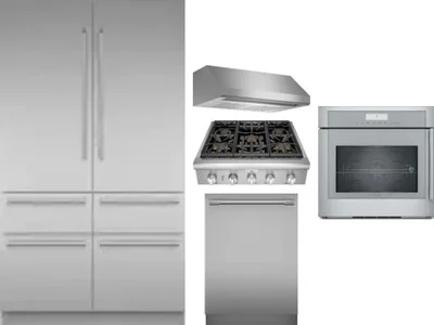 5 Piece Package Includes Refrigerator, Cooktop, Wall Oven, Hood And Dishwasher