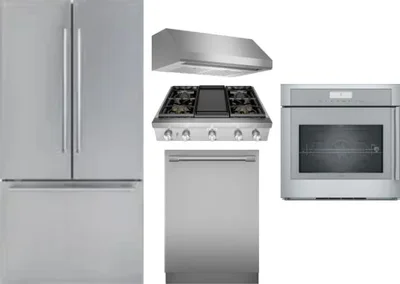 5 Piece Package Includes Refrigerator, Cooktop, Wall Oven, Hood And Dishwasher