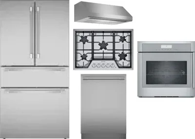 5 Piece Package Includes Refrigerator, Cooktop, Wall Oven, Hood And Dishwasher