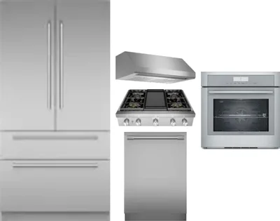 5 Piece Package Includes Refrigerator, Cooktop, Wall Oven, Hood And Dishwasher