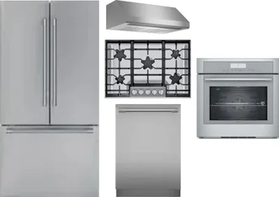 5 Piece Package Includes Refrigerator, Cooktop, Wall Oven, Hood And Dishwasher