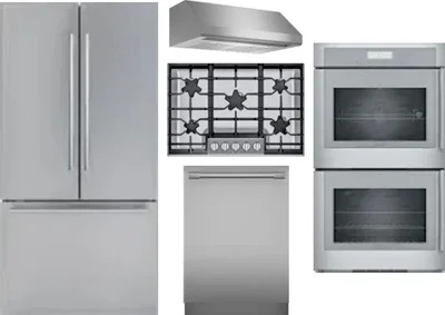 5 Piece Package Includes Refrigerator, Cooktop, Wall Oven, Hood And Dishwasher