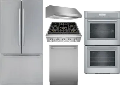 5 Piece Package Includes Refrigerator, Cooktop, Wall Oven, Hood And Dishwasher