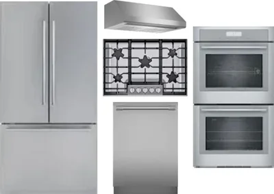 5 Piece Package Includes Refrigerator, Cooktop, Wall Oven, Hood And Dishwasher