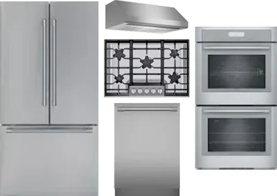 5 Piece Package Includes Refrigerator, Cooktop, Wall Oven, Hood And Dishwasher