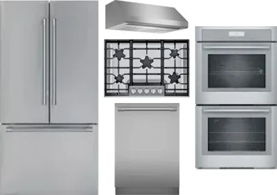5 Piece Package Includes Refrigerator, Cooktop, Wall Oven, Hood And Dishwasher