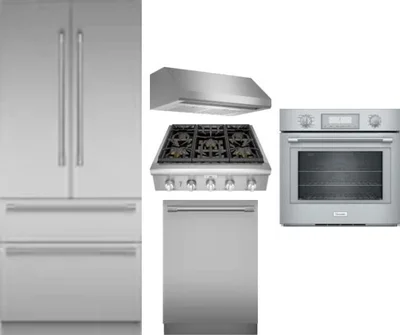 5 Piece Package Includes Refrigerator, Cooktop, Wall Oven, Hood And Dishwasher