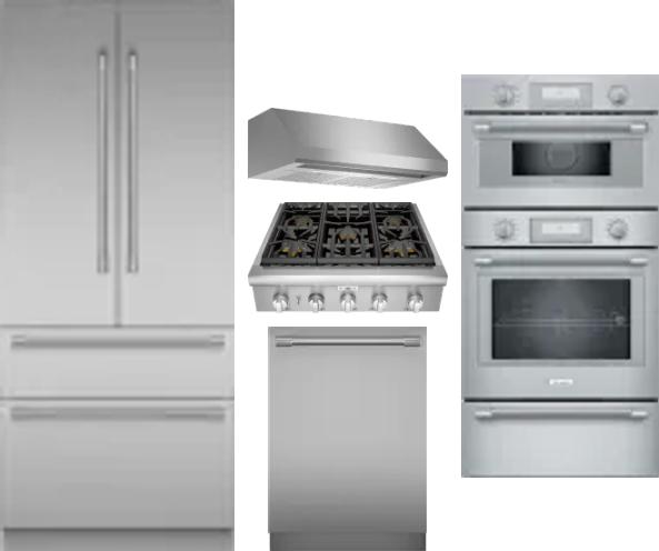5 Piece Package Includes Refrigerator, Cooktop, Wall Oven, Hood And Dishwasher