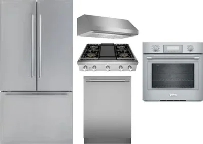 5 Piece Package Includes Refrigerator, Cooktop, Wall Oven, Hood And Dishwasher