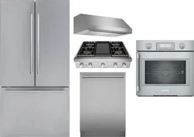 5 Piece Package Includes Refrigerator, Cooktop, Wall Oven, Hood And Dishwasher