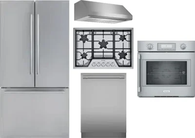 5 Piece Package Includes Refrigerator, Cooktop, Wall Oven, Hood And Dishwasher