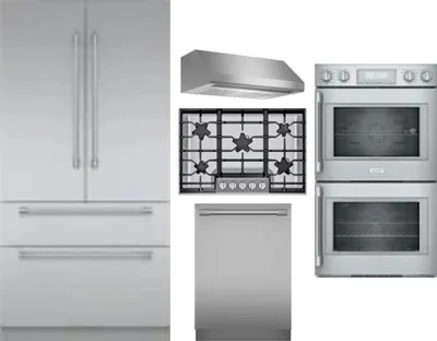 5 Piece Package Includes Refrigerator, Cooktop, Wall Oven, Hood And Dishwasher