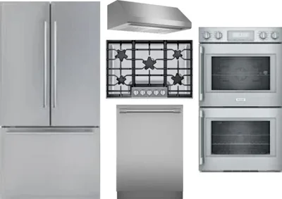 5 Piece Package Includes Refrigerator, Cooktop, Wall Oven, Hood And Dishwasher
