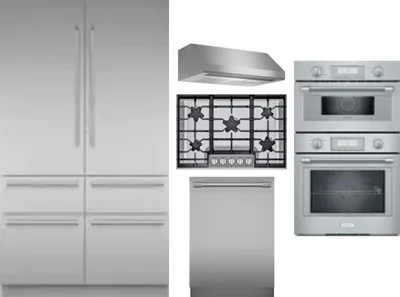 5 Piece Package Includes Refrigerator, Cooktop, Wall Oven, Hood And Dishwasher