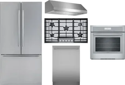5 Piece Package Includes Refrigerator, Cooktop, Wall Oven, Hood And Dishwasher