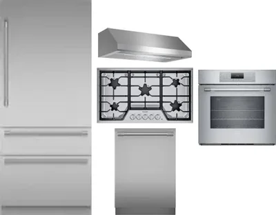 5 Piece Package Includes Refrigerator, Cooktop, Wall Oven, Hood And Dishwasher