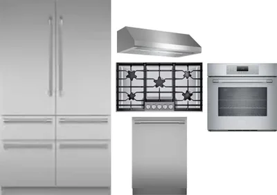 5 Piece Package Includes Refrigerator, Cooktop, Wall Oven, Hood And Dishwasher