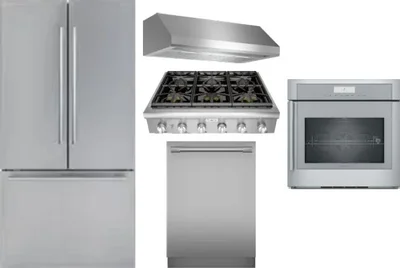 5 Piece Package Includes Refrigerator, Cooktop, Wall Oven, Hood And Dishwasher