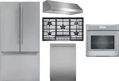 5 Piece Package Includes Refrigerator, Cooktop, Wall Oven, Hood And Dishwasher