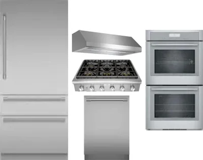 5 Piece Package Includes Refrigerator, Cooktop, Wall Oven, Hood And Dishwasher