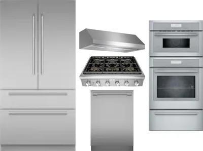 5 Piece Package Includes Refrigerator, Cooktop, Wall Oven, Hood And Dishwasher