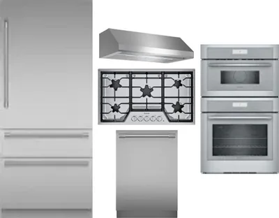 5 Piece Package Includes Refrigerator, Cooktop, Wall Oven, Hood And Dishwasher