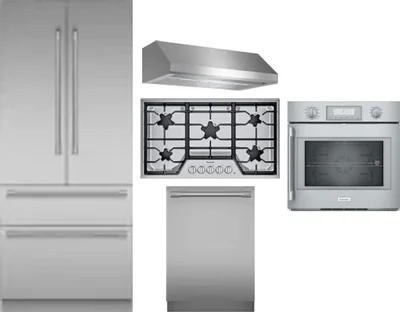 5 Piece Package Includes Refrigerator, Cooktop, Wall Oven, Hood And Dishwasher