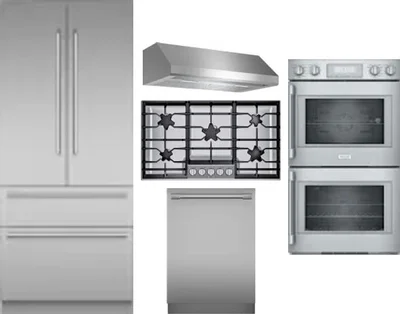 5 Piece Package Includes Refrigerator, Cooktop, Wall Oven, Hood And Dishwasher