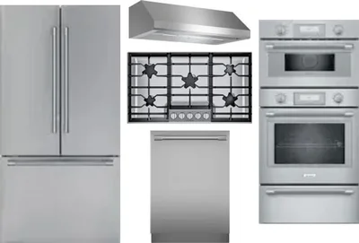 5 Piece Package Includes Refrigerator, Cooktop, Wall Oven, Hood And Dishwasher