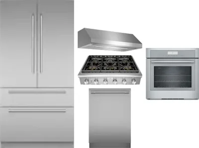 5 Piece Package Includes Refrigerator, Cooktop, Wall Oven, Hood And Dishwasher