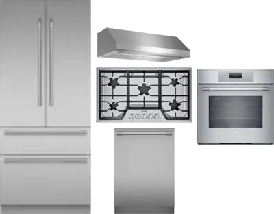 5 Piece Package Includes Refrigerator, Cooktop, Wall Oven, Hood And Dishwasher