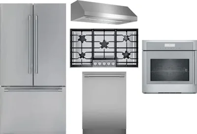 5 Piece Package Includes Refrigerator, Cooktop, Wall Oven, Hood And Dishwasher