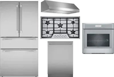 5 Piece Package Includes Refrigerator, Cooktop, Wall Oven, Hood And Dishwasher