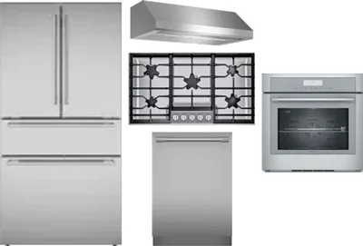 5 Piece Package Includes Refrigerator, Cooktop, Wall Oven, Hood And Dishwasher