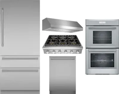 5 Piece Package Includes Refrigerator, Cooktop, Wall Oven, Hood And Dishwasher