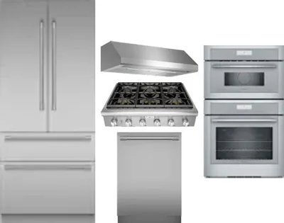 5 Piece Package Includes Refrigerator, Cooktop, Wall Oven, Hood And Dishwasher