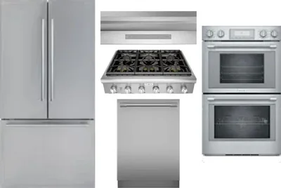 5 Piece Package Includes Refrigerator, Cooktop, Wall Oven, Hood And Dishwasher