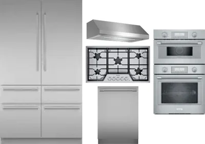 5 Piece Package Includes Refrigerator, Cooktop, Wall Oven, Hood And Dishwasher