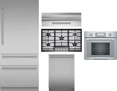 5 Piece Package Includes Refrigerator, Cooktop, Wall Oven, Hood And Dishwasher