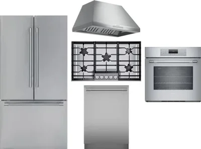 5 Piece Package Includes Refrigerator, Cooktop, Wall Oven, Hood And Dishwasher