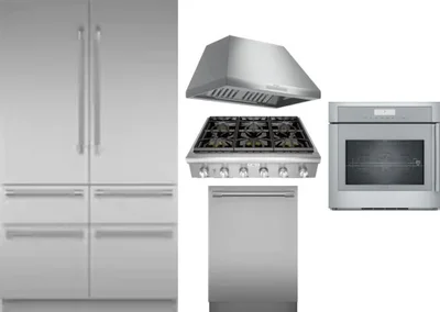 5 Piece Package Includes Refrigerator, Cooktop, Wall Oven, Hood And Dishwasher